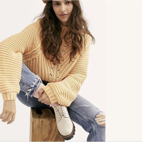 Free People Sweetheart Chunky Rib Knit Pullover Creamsicle Orange Size Small - Picture 1 of 6